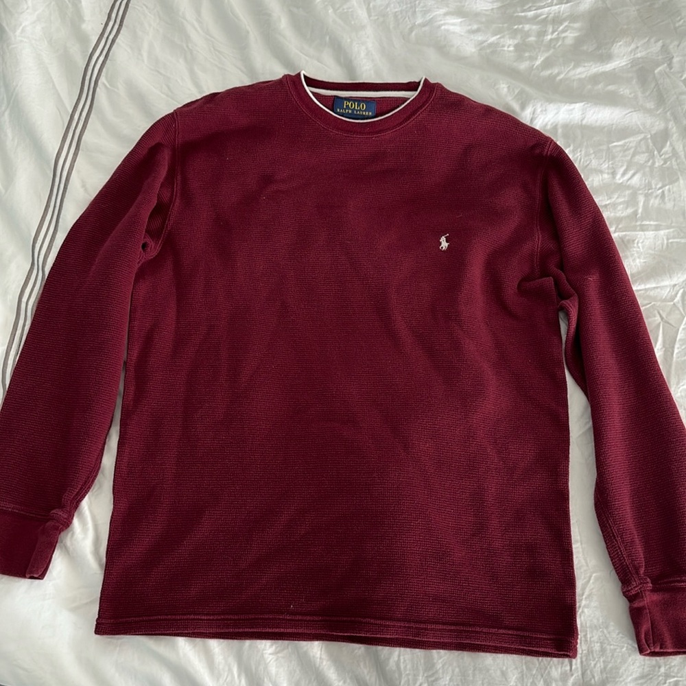 Men’s Polo Ralph Lauren Large Burgundy Waffle Knit Long Sleeve Sweater